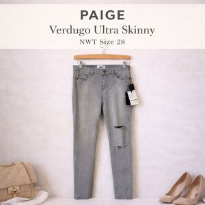 PAIGE Verdugo Ultra Skinny Jeans Grey Mist Distressed Size 28 NWT